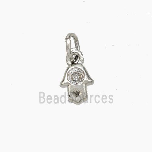 Copper Hamsahand Pendant Pave Zirconia Platinum Plated