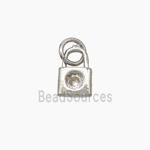 Copper Lock Pendant Pave Zirconia Platinum Plated