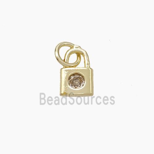 Copper Lock Pendant Pave Zirconia Gold Plated