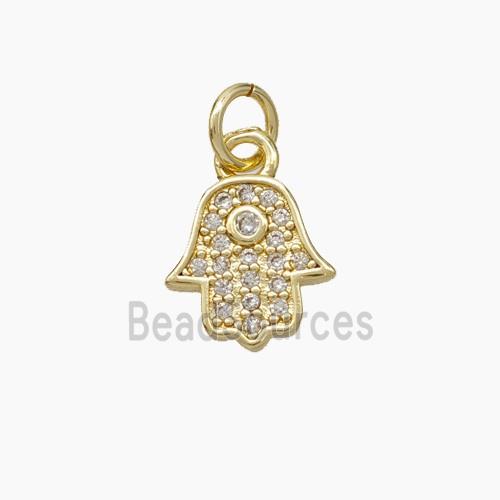 Copper Hamsahand Pendant Micropave Zirconia Gold Plated