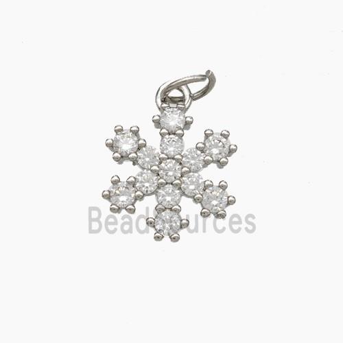 Copper Snowflake Pendant Pave Zirconia Platinum Plated