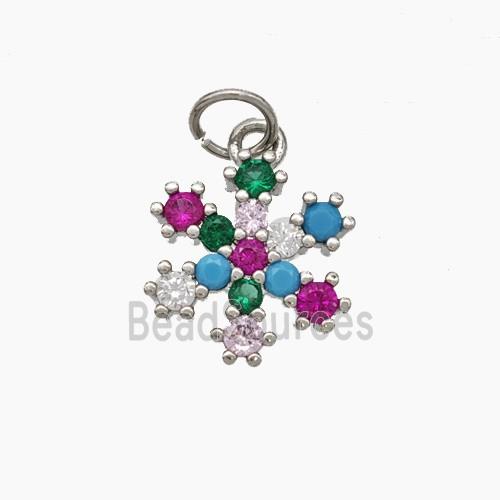 Copper Snowflake Pendant Pave Multicolor Zirconia Platinum Plated