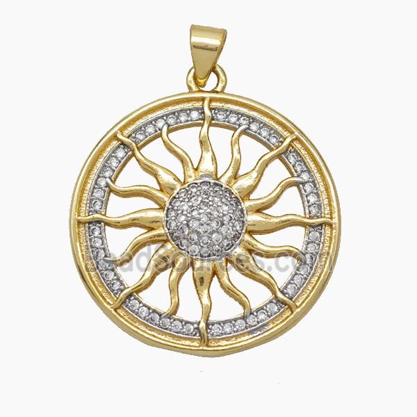 Copper Sun Charms Pendant Pave Zirconia Gold Plated