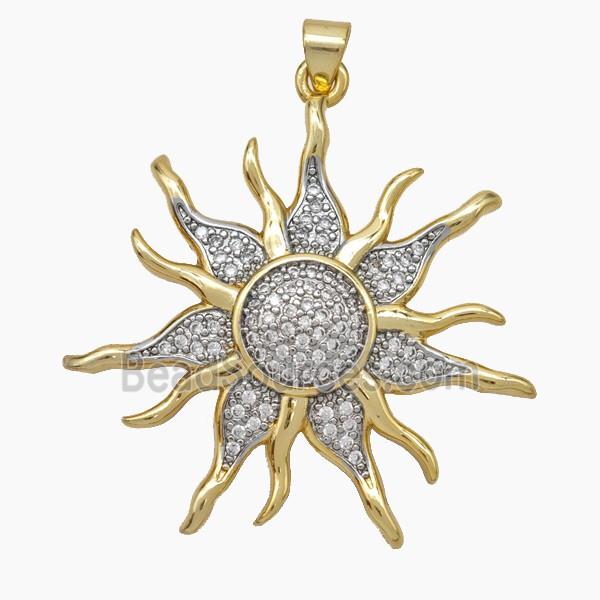 Copper Sun Charms Pendant Pave Zirconia Gold Plated