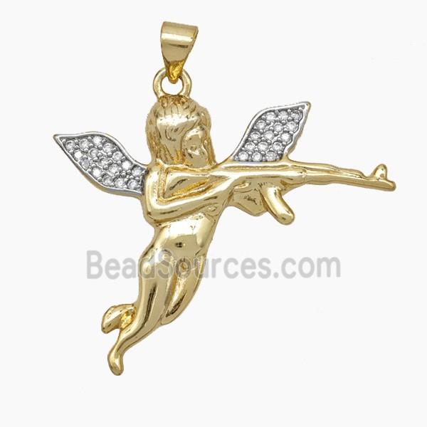 Copper Angel Charms Pendant Pave Zirconia Gold Plated