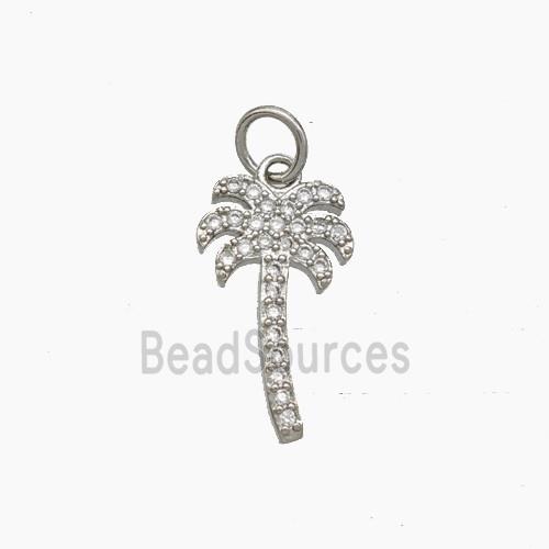 Coconut Palm Charms Copper Tree Pendant Pave Zirconia Platinum Plated