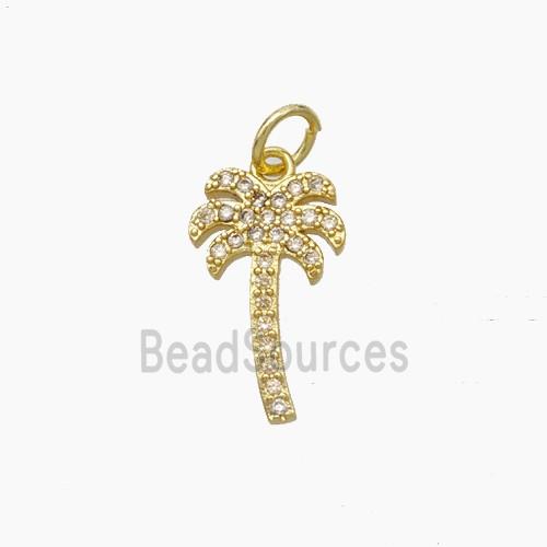 Coconut Palm Charms Copper Tree Pendant Pave Zirconia Gold Plated