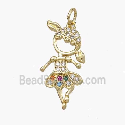 Copper Dancer Girls Pendant Pave Zirconia Gold Plated