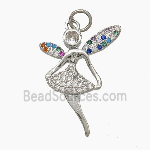 Copper Fairy Pendant Pave Zirconia Platinum Plated