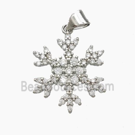 Copper Snowflake Pendant Pave Zirconia Platinum Plated