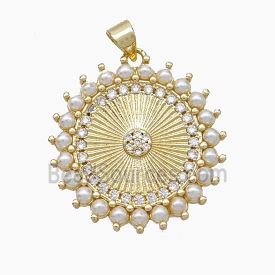 Copper Sun Pendant Pave Zirconia Pearlized Resin Gold Plated