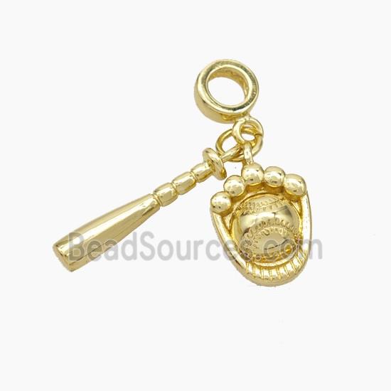 Baseball Gloves And Bat Charms Copper Sport Pendant Gold Plated