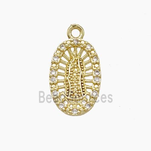Virgin Mary Charms Copper Pendant Pave Zirconia Gold Plated