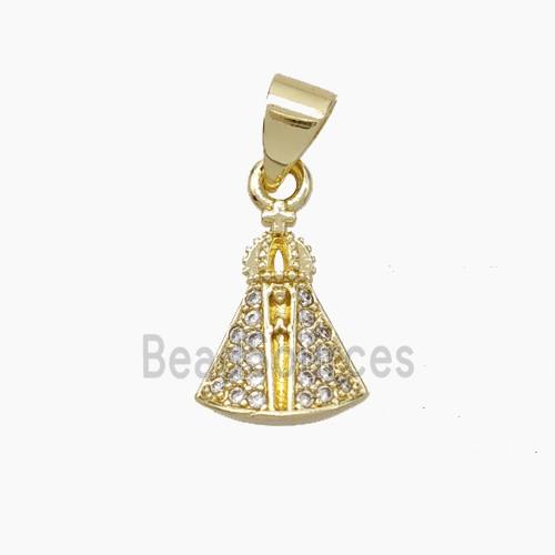 Catholic Crown Charms Copper Virgin Mary Pendant Pave Zirconia Gold Plated