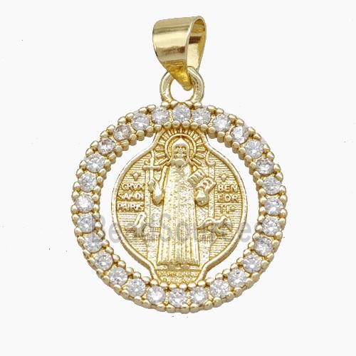 Jesus Charms Copper Pendant Pave Zirconia Gold Plated