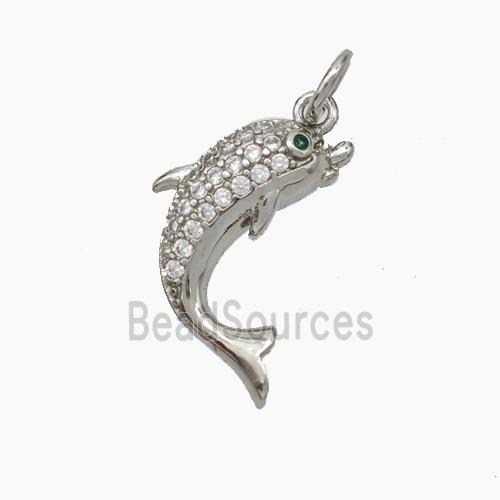 Copper Dolphin Pendant Pave Zirconia Platinum Plated