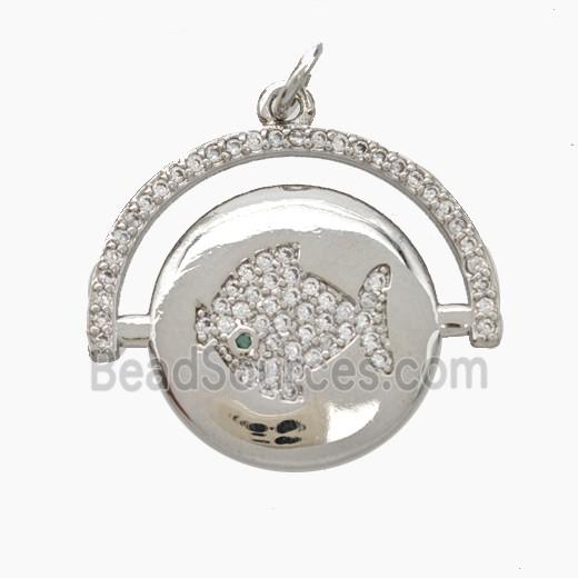 Copper Fish Pendant Pave Zirconia Platinum Plated