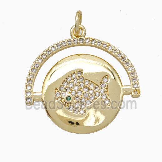 Copper Fish Pendant Pave Zirconia Gold Plated