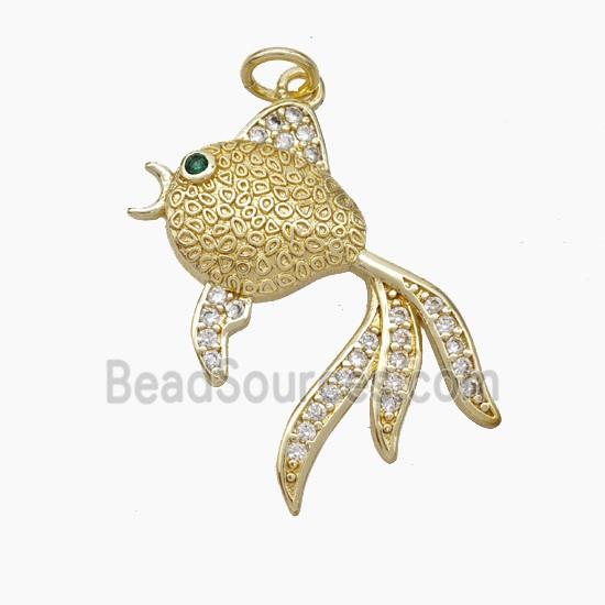 Copper Fish Pendant Pave Zirconia Gold Plated