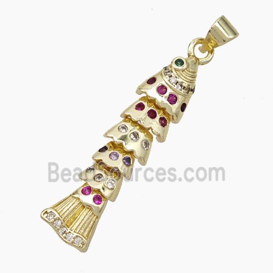 Copper Fishbone Pendant Pave Zirconia Gold Plated