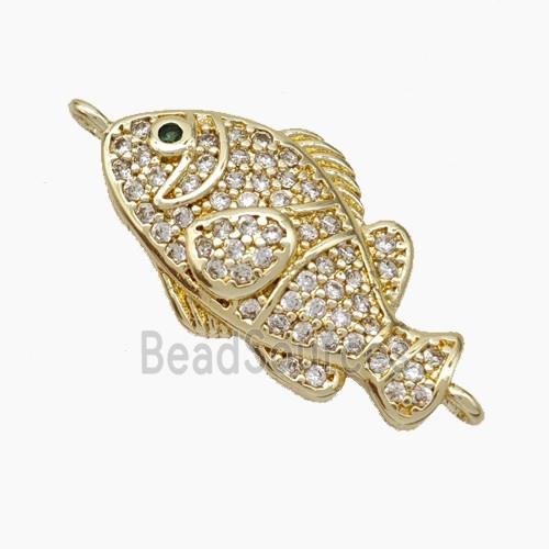 Copper Fish Connector Pave Zirconia Gold Plated