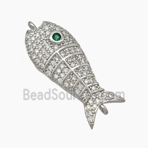 Copper Fish Connector Pave Zirconia Platinum Plated