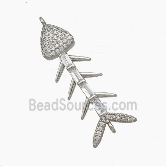 Copper Fishbone Connector Pave Zirconia Platinum Plated