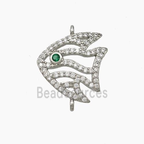 Copper Fish Connector Pave Zirconia Platinum Plated