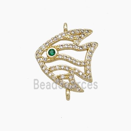 Copper Fish Connector Pave Zirconia Gold Plated