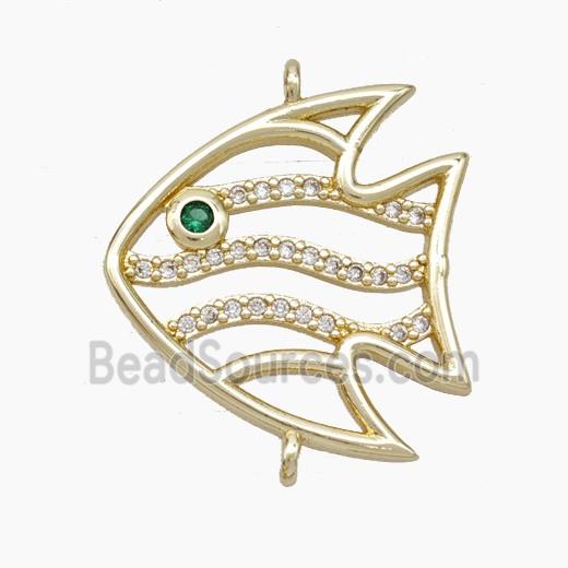 Copper Fish Connector Pave Zirconia Gold Plated