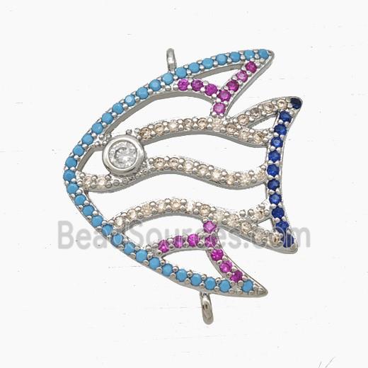 Copper Fish Connector Pave Zirconia Platinum Plated