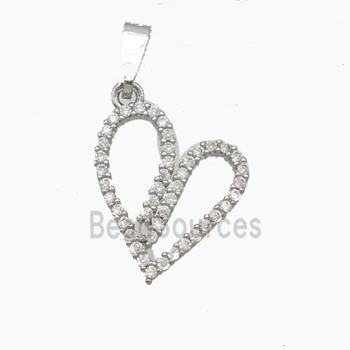 Copper Heart Pendant Pave Zirconia Platinum Plated