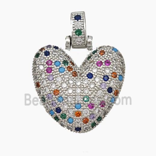 Copper Heart Pendant Pave Zirconia Platinum Plated