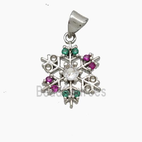 Christmas Snowflake Copper Pendant Pave Zirconia Platinum Plated