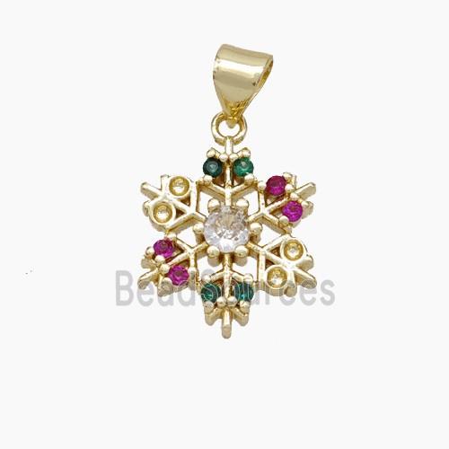 Christmas Snowflake Copper Pendant Pave Zirconia Gold Plated