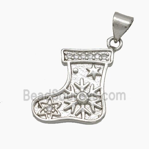 Christmas Stocking Copper Pendant Pave Zirconia Platinum Plated