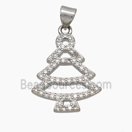 Christmas Tree Copper Pendant Pave Zirconia Platinum Plated