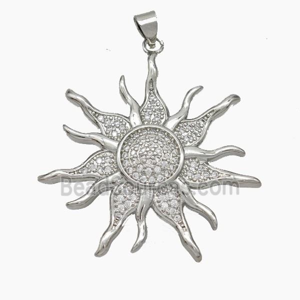 Copper Sun Pendant Micropave Zirconia Platinum Plated