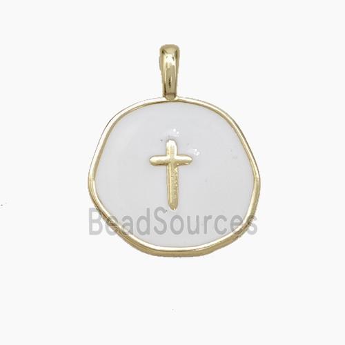 Copper Circle Cross Pendant White Enamel Gold Plated