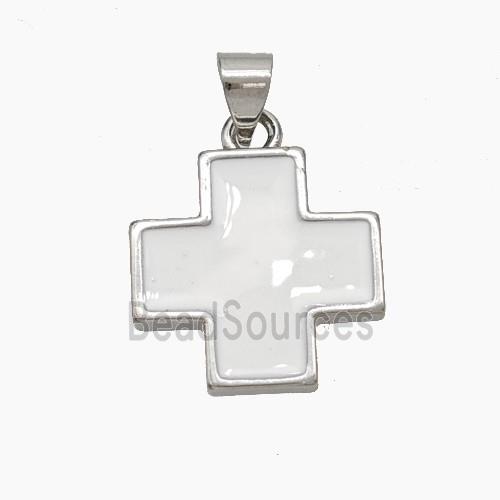 Copper Cross Pendant White Enamel Platinum Plated