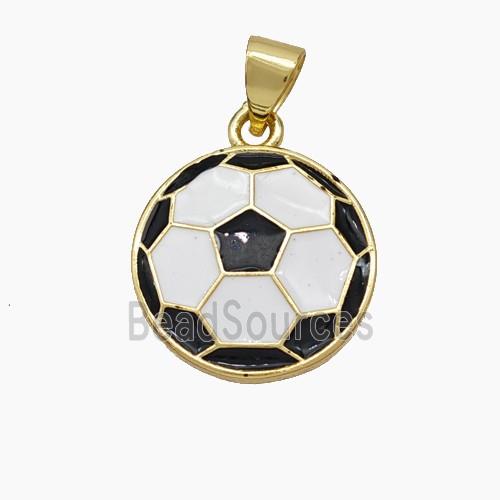 Copper Football Pendant White Black Enamel Sports Flat Gold Plated