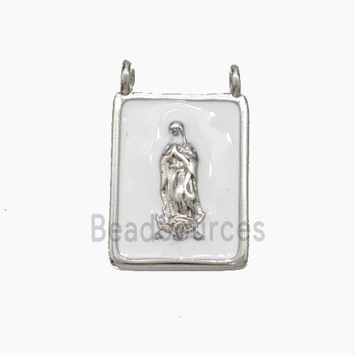 Jesus Charms Copper Rectangle Pendant White Enamel 2loops Platinum Plated