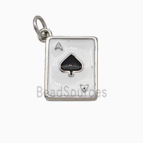 ACE of Spade Playing Card Copper Pendant White Black Enamel Platinum Plated