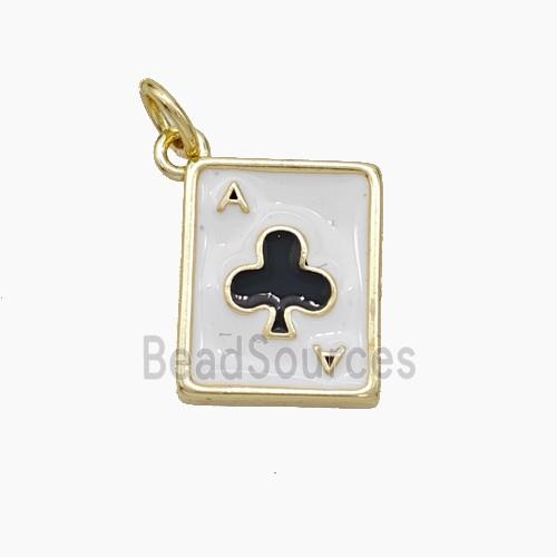 ACE of Clubs Playing Card Copper Pendant White Black Enamel Gold Plated