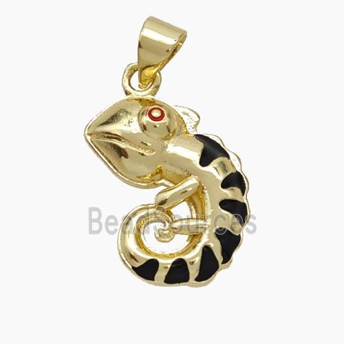 Copper Chameleon Pendant Black Enamel Gold Plated