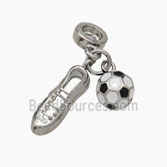 Football And Shoes Charms Copper Sports Pendant White Black Enamel Platinum Plated