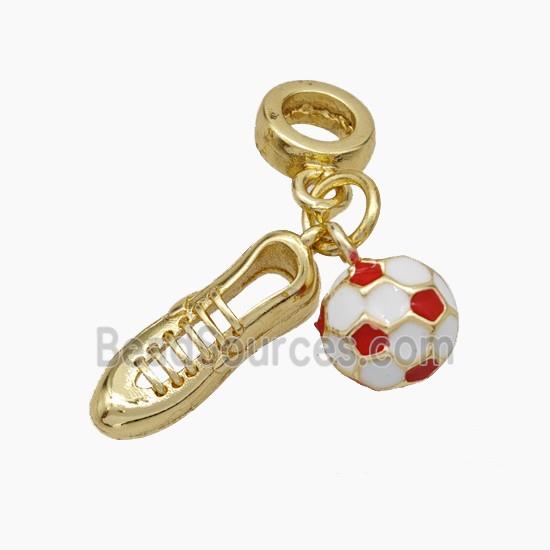 Football And Shoes Charms Copper Sports Pendant White Red Enamel Gold Plated