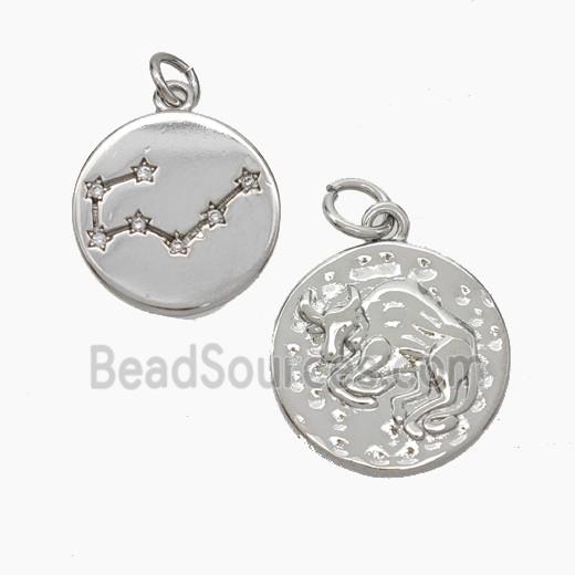 Copper Circle Pendant Pave Zirconia Zodiac Taurus Platinum Plated