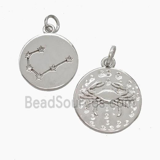 Copper Circle Pendant Pave Zirconia Zodiac Cancer Platinum Plated