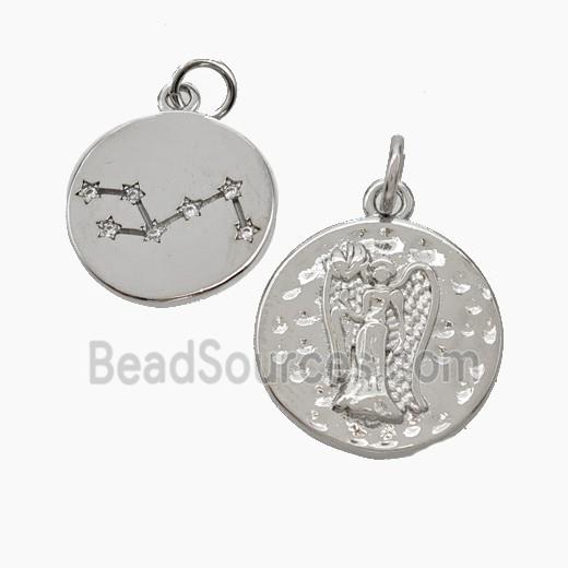 Copper Circle Pendant Pave Zirconia Zodiac Virgo Platinum Plated